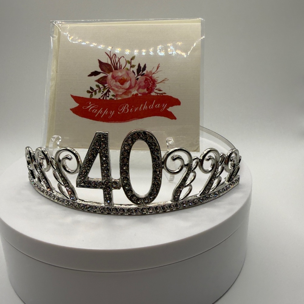 40th Birthday Ultimate Celebration Bundle | Tiara, 12 Cups & Card - Picture 3 of 5